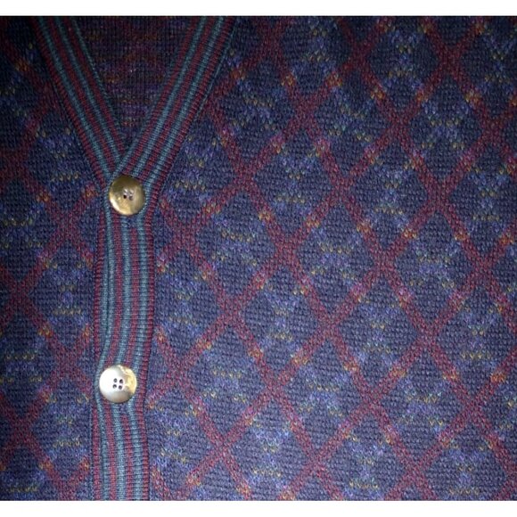 Vtg 90s Florence Tricot Cardigan Sweater Argyle L Patterned Wool Blend Italy - Picture 6 of 8